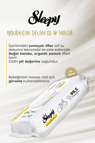Sleepy 28 AL 25 ÖDE Yenidoğan Devam Islak Bebek Havlusu 40'lı ve Bebek Pamuğu