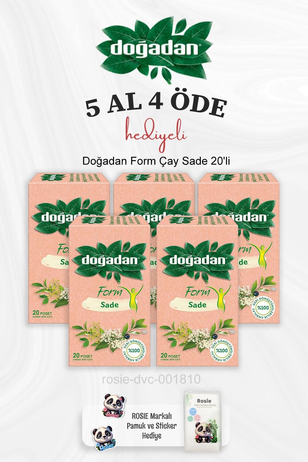Doğadan Form Çay Sade 20'li 5 Al 4 Öde ve Rosie Pamuk