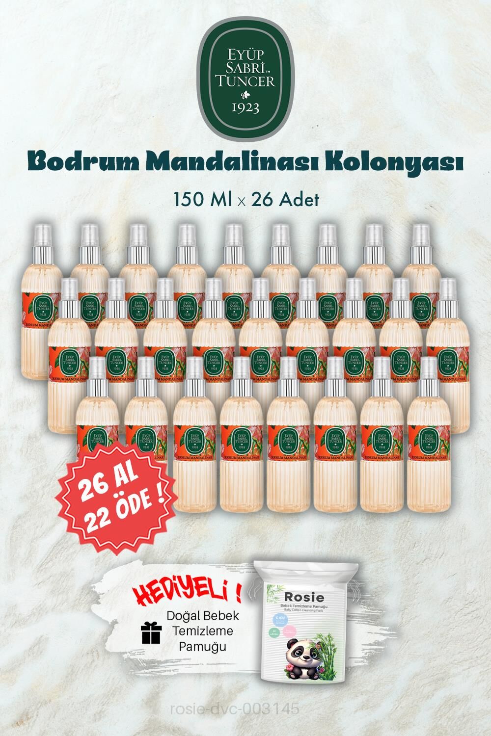 26 AL 22 ÖDE 150 ML Bodrum Mandalinası Kolonyası ve ROSIE Hediye