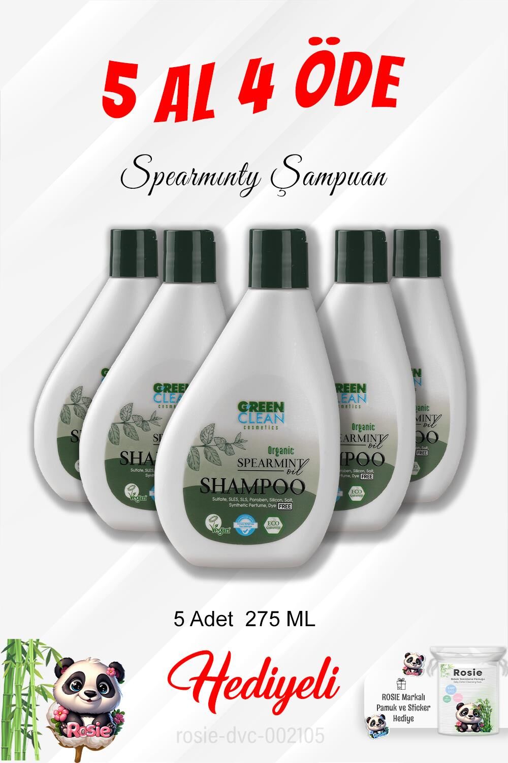 Spearmint Şampuan 5 Al 4 Öde 275 ML ve Rosie Pamuk