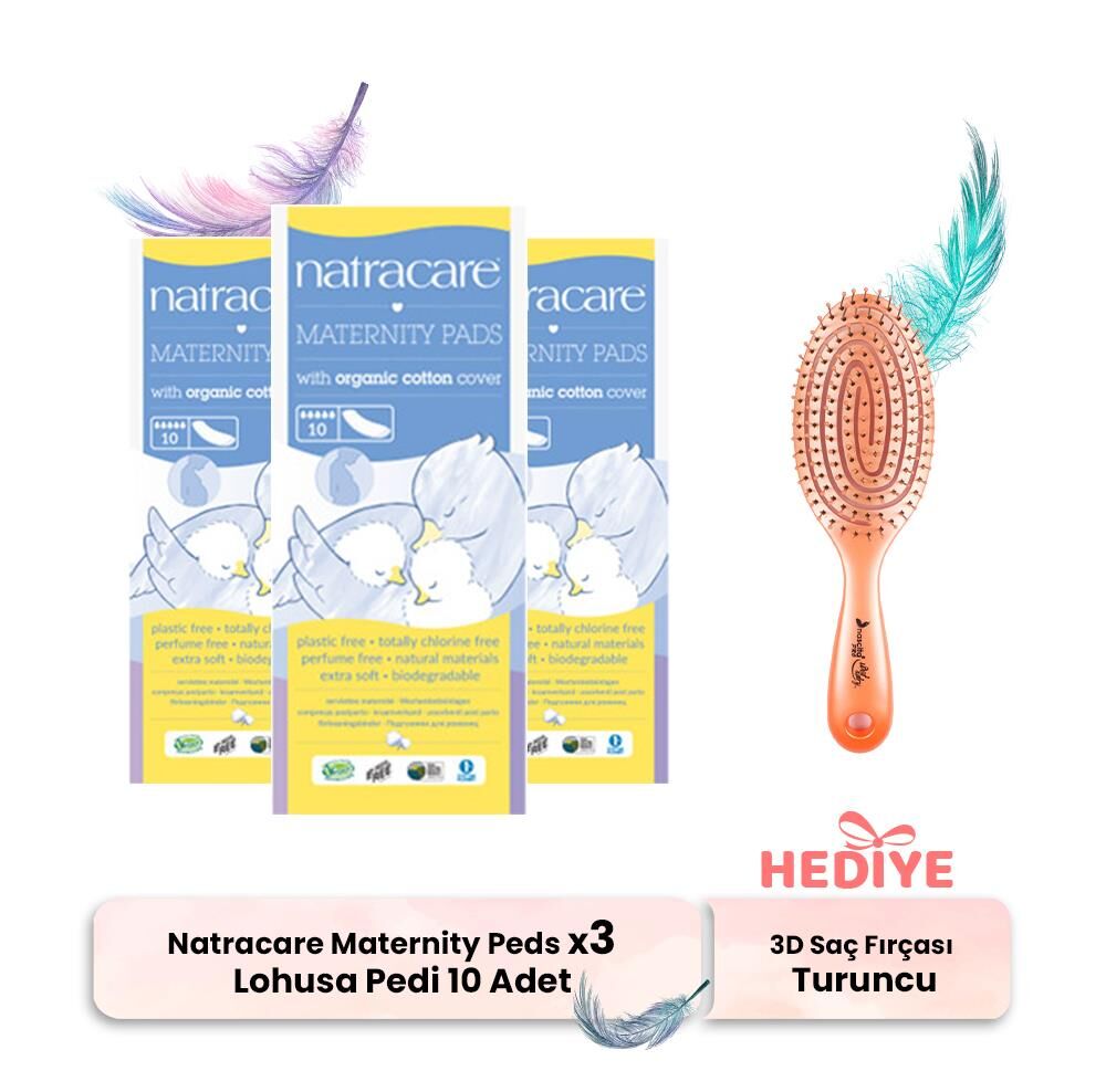 Natracare Maternity Pads Organic Cotton 10' lu x 3, 3D Saç Fırçası Turuncu Hediyeli