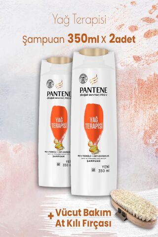 Pantene Şampuan Pro-V Yağ Terapisi 350 ml x 2 Adet ve Vücut Bakım At Kılı Fırçası