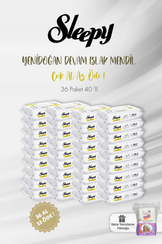 Sleepy Yenidoğan Devam Islak Bebek Havlusu  36 AL 33 ÖDE 40'lı ve Bebe Pamuğu 60'lı