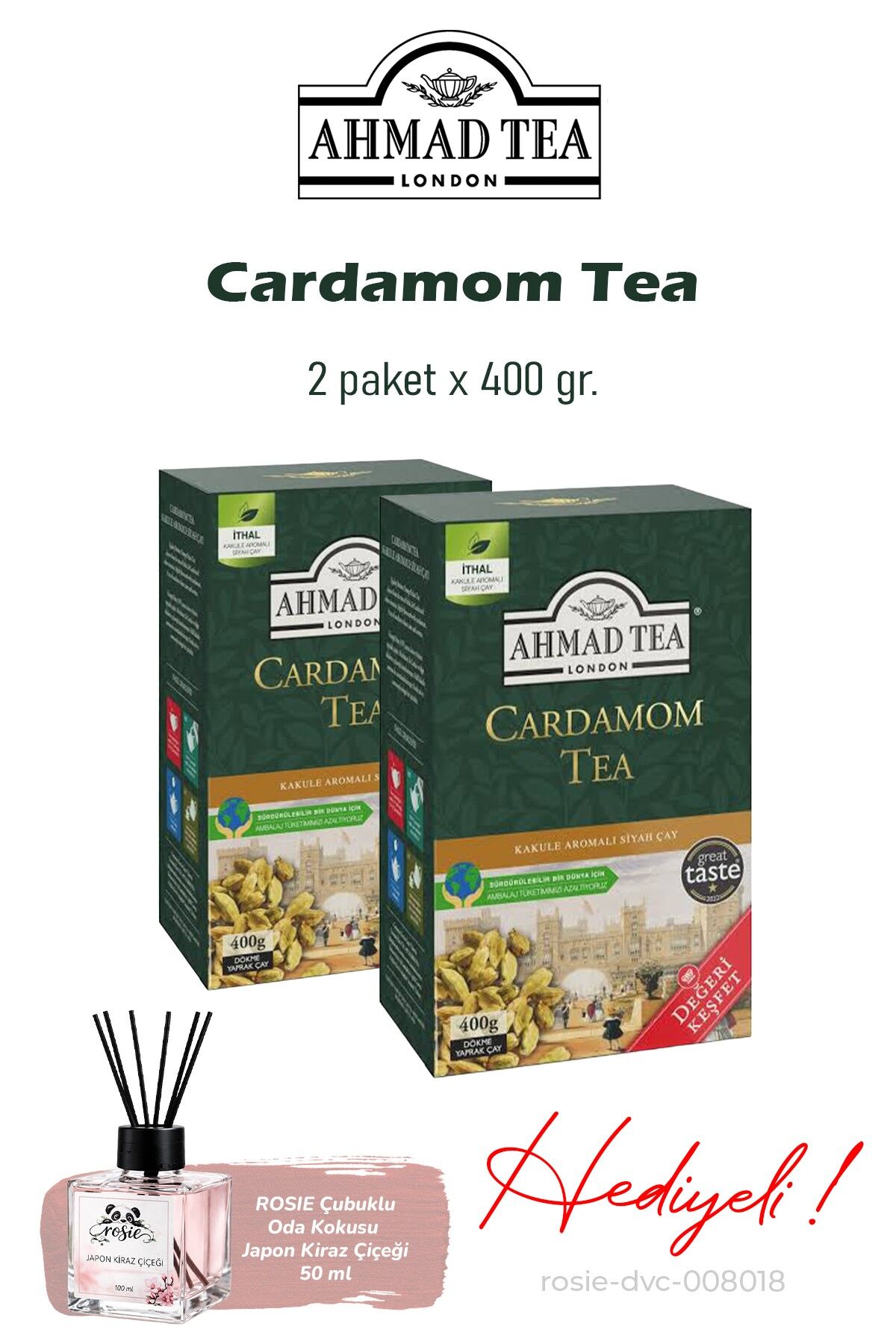 Cardamom Dökme Çay 2 Paket 400 gr. ve ROSIE koku