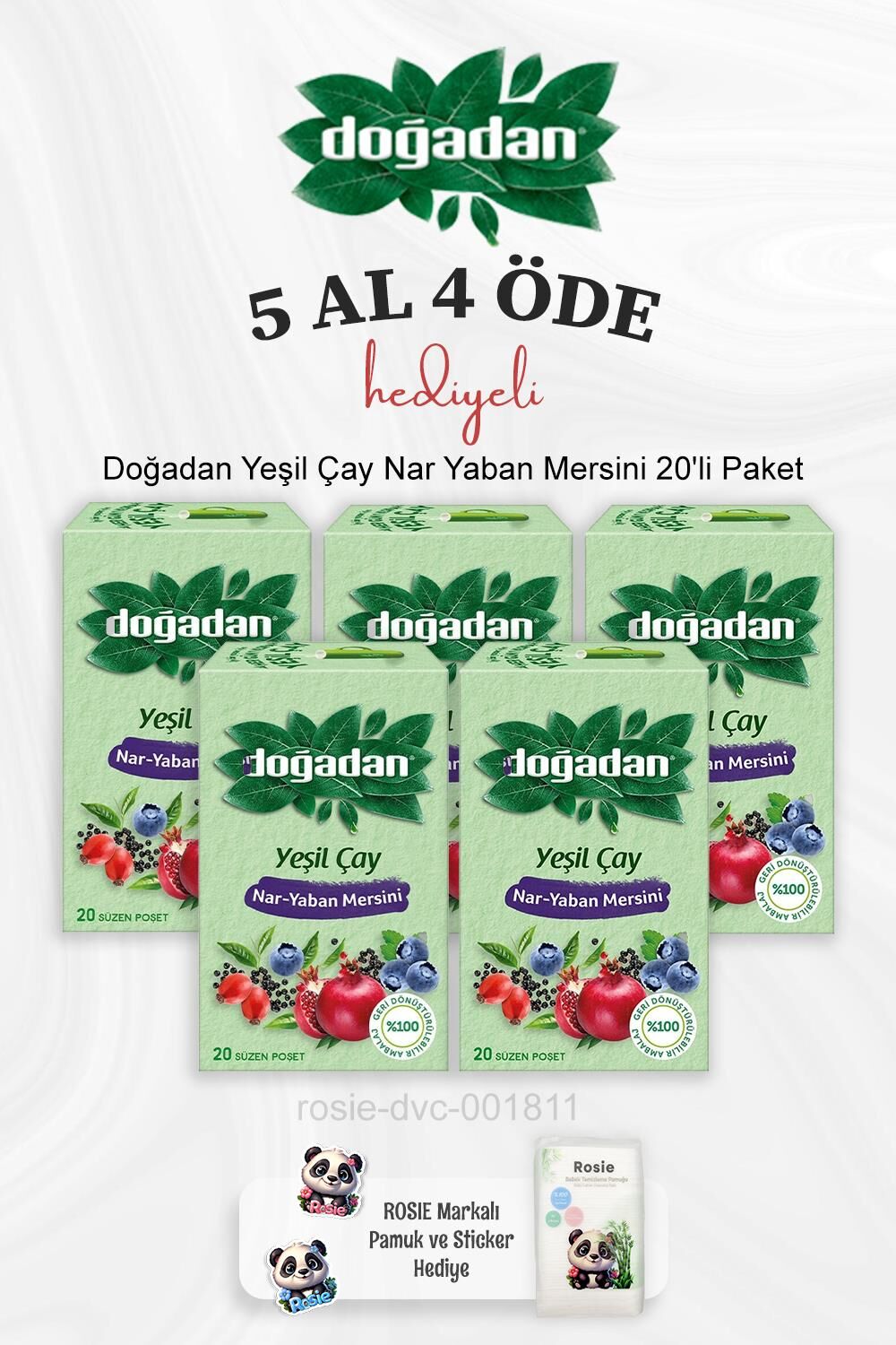 Doğadan Yeşil Çay Nar Yaban Mersini 20'li Paket 5 Al 4 Öde ve Rosie Pamuk