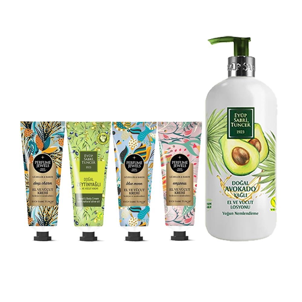 Eyüp Sabri Tuncer Perfume Jewels Empress, Deep, Blue, Zeytinyağlı El Kremi 50 ML ve Avokado Losyon 500 ml