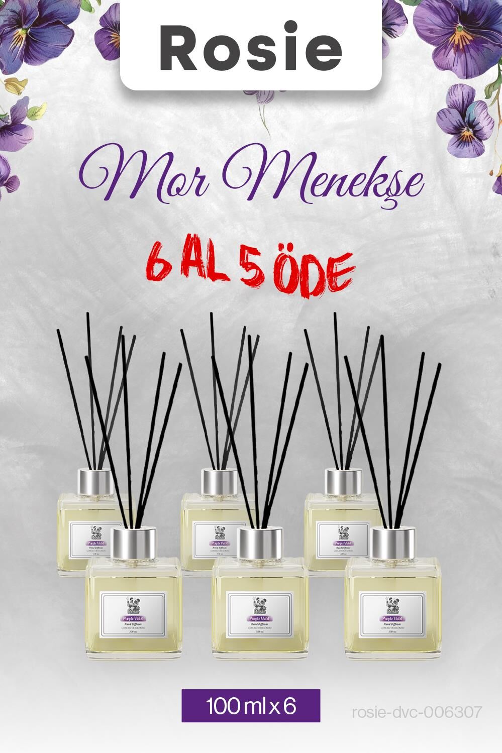 6 AL 5 ÖDE, Mor Menekşe Rosie Çubuklu Oda Kokusu 100 ml