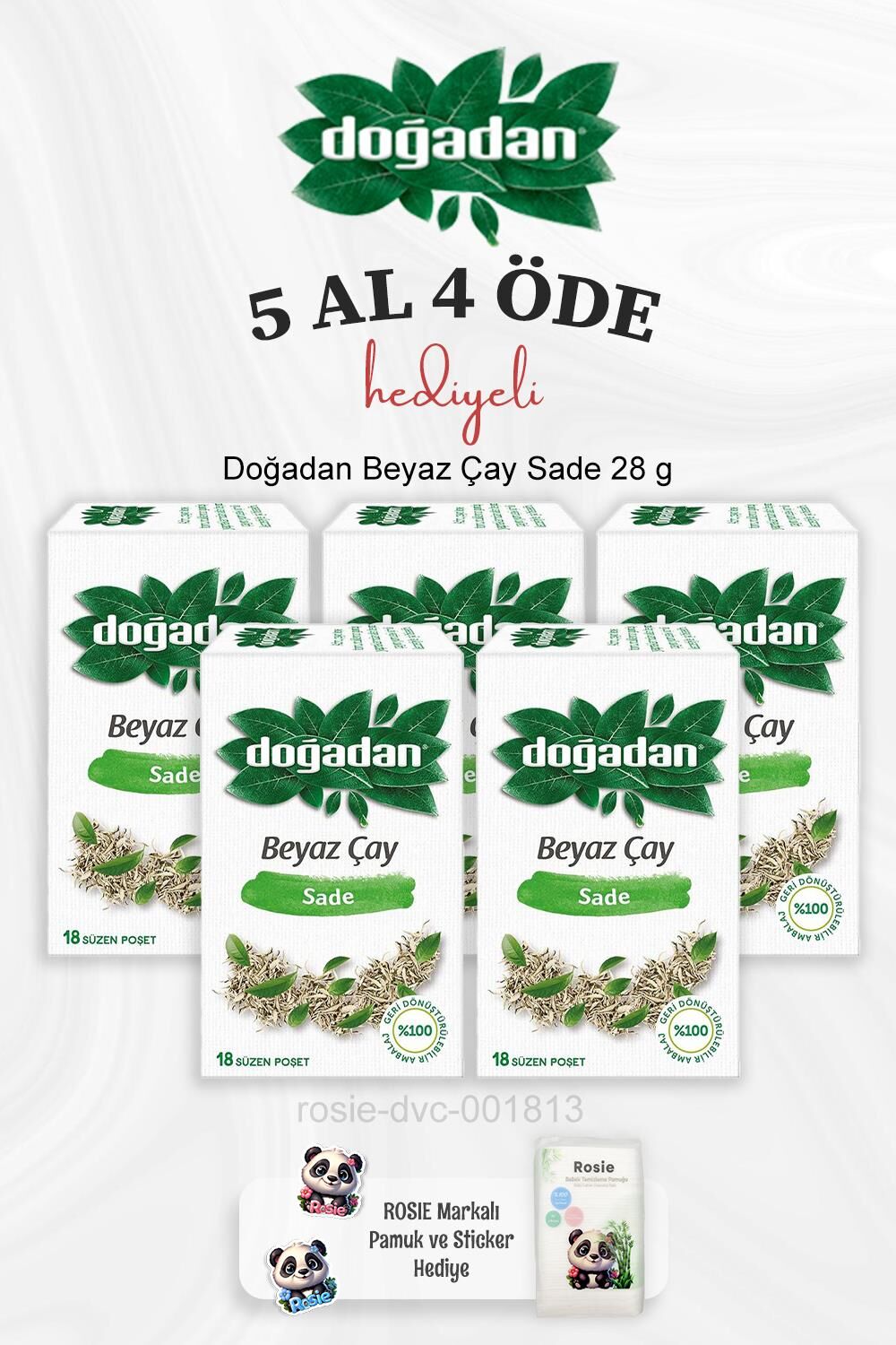 Doğadan Beyaz Çay Sade 28 g 5 Al 4 Öde ve Rosie Pamuk