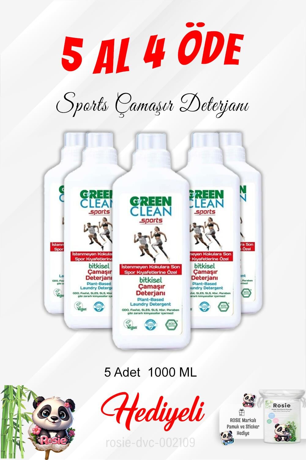 5 Al 4 Öde Gren Clean Sports Çamaşır Deterjanı 1000 ML ve Rosie Pamuk