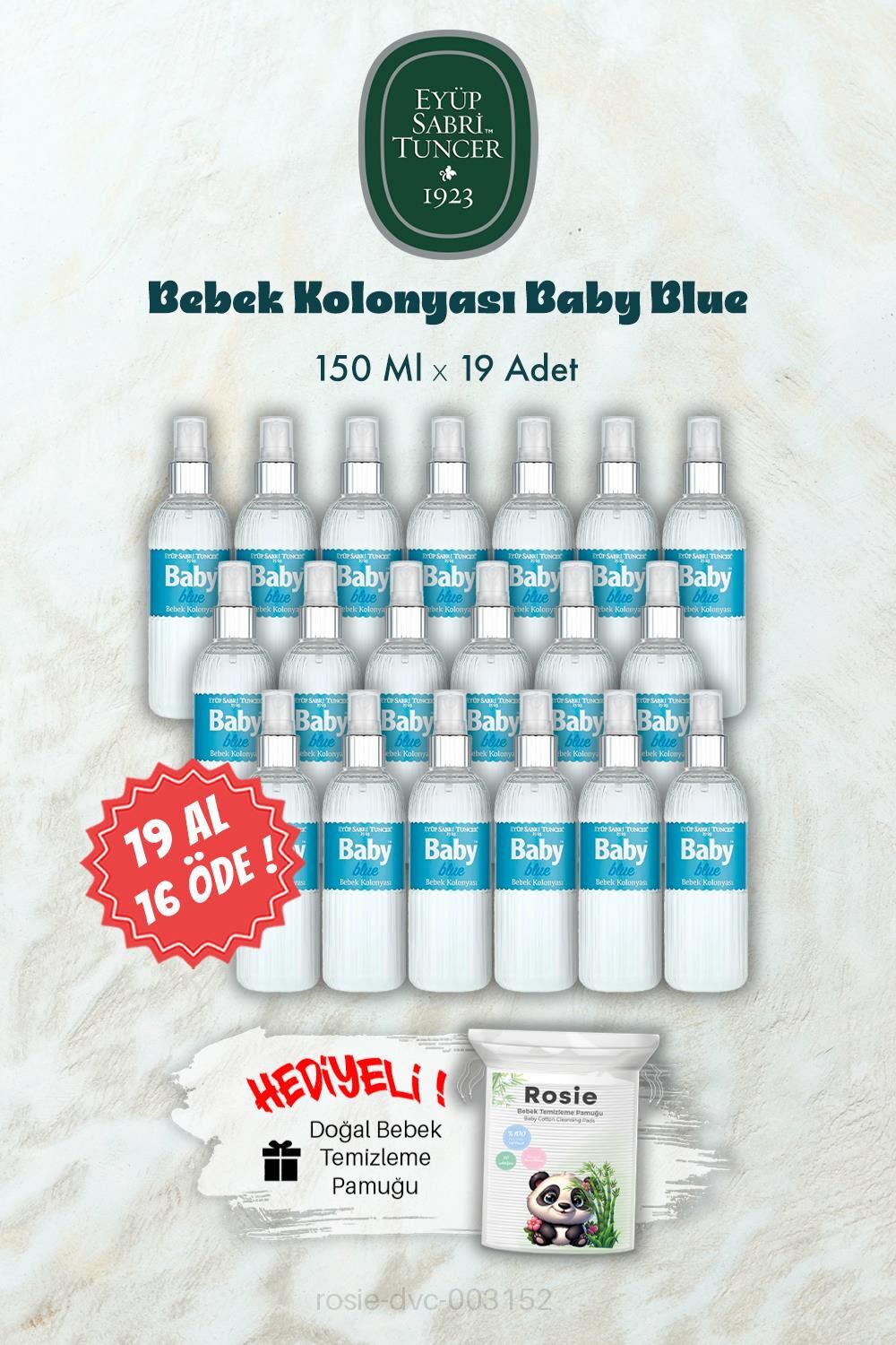 Bebek Kolonyası Baby Blue 19 AL 16 ÖDE 150 ML ve ROSIE Hediye