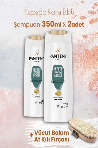 Pantene Şampuan Pro-V Kepeğe Karşı 350 ml x 2 Adet ve Vücut Bakım At Kılı Fırçası
