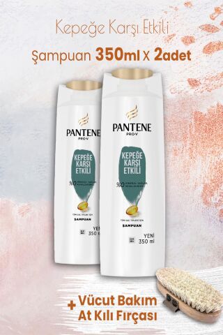 Pantene Şampuan Pro-V Kepeğe Karşı 350 ml x 2 Adet ve Vücut Bakım At Kılı Fırçası