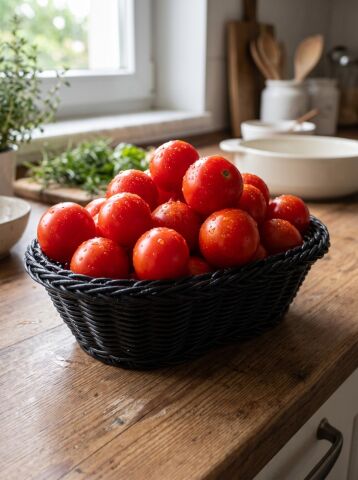 Siyah Oval Tasarım Hasır Detaylı Ekmek, Sebzelik Sepeti 27x 8 cm