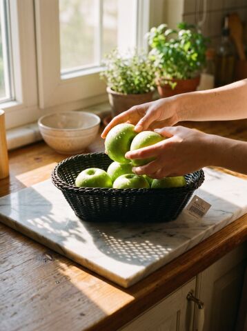 Siyah Oval Tasarım Hasır Detaylı Ekmek, Sebzelik Sepeti 27x 8 cm