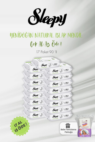 Sleepy 17 AL 15 ÖDE Natural Yenidoğan Islak Mendili 90 Adet ve Bebek Pamuğu