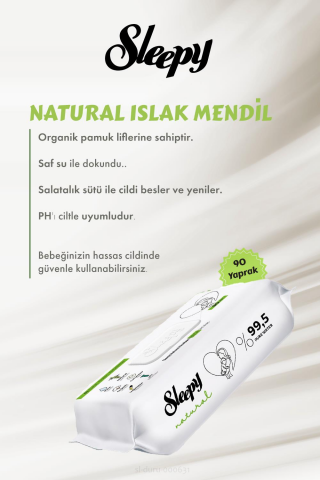 Sleepy 17 AL 15 ÖDE Natural Yenidoğan Islak Mendili 90 Adet ve Bebek Pamuğu