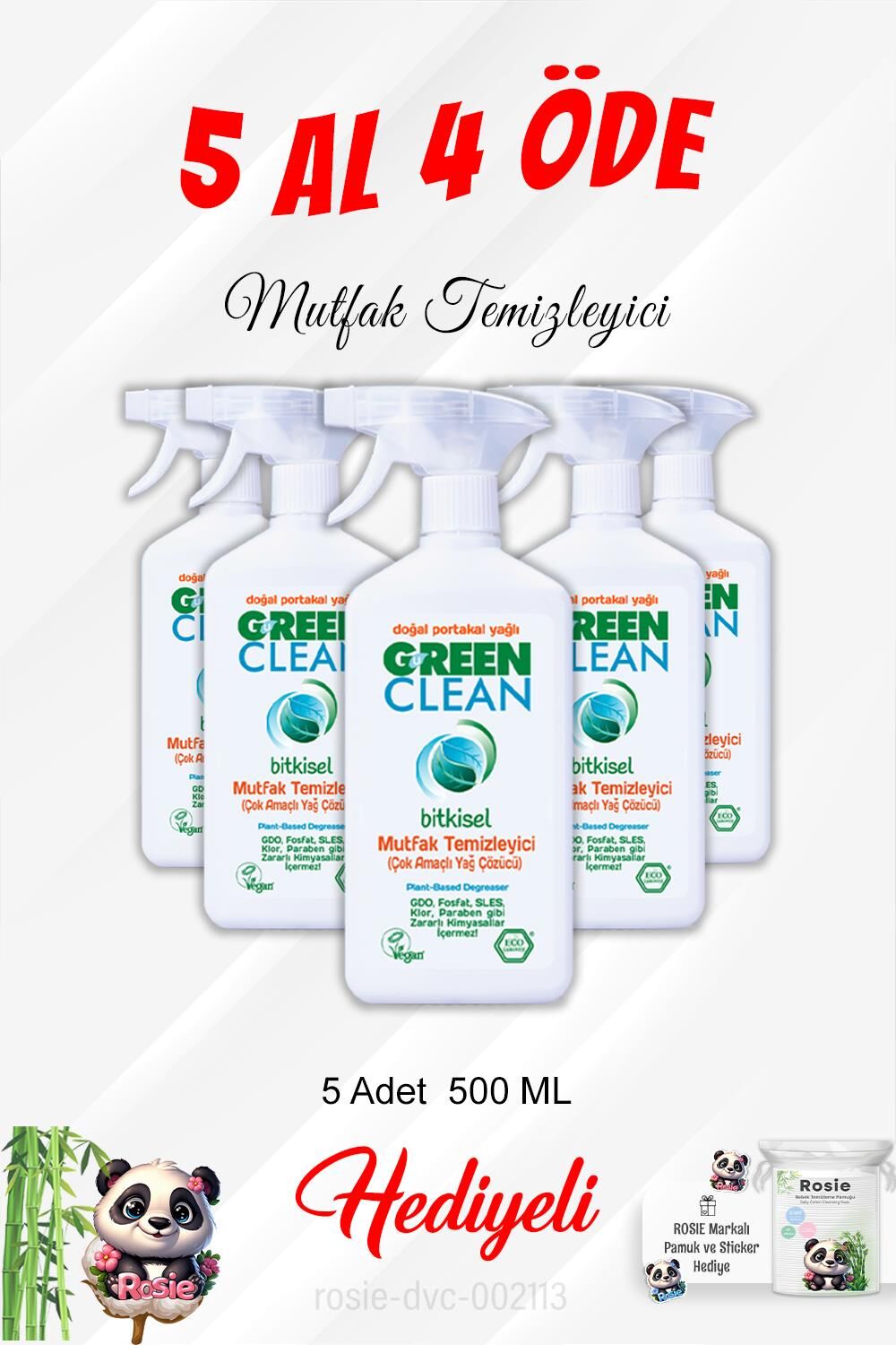Çok Amaçlı Yağ Çözücü 5 Al 4 Öde 500 ML ve Rosie Pamuk