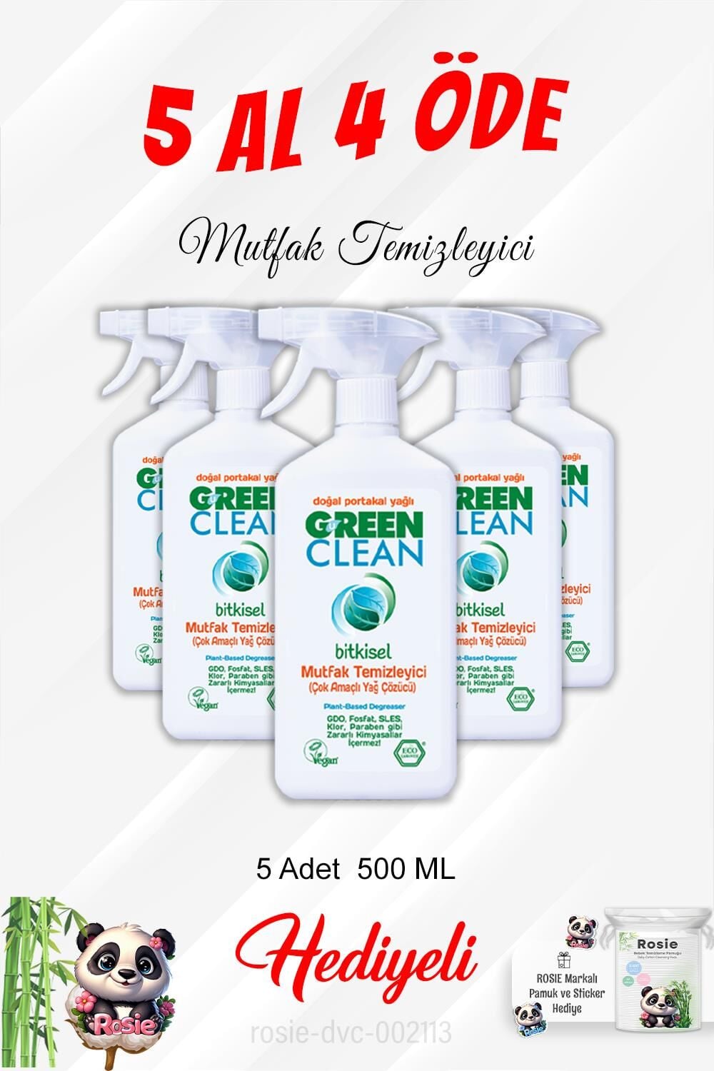 Çok Amaçlı Yağ Çözücü 5 Al 4 Öde 500 ML ve Rosie Pamuk