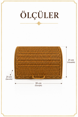Ekmek Dolabı Kapaklı, Hasır Detaylı 35 cm