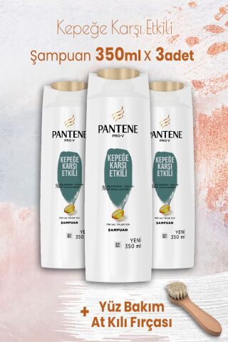 Pantene Şampuan Pro-V Kepeğe Karşı 350 ml x 3 Adet ve Yüz Bakım At Kılı Fırçası