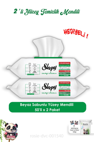 Sleepy 2 Adet Beyaz Sabunlu Yüzey Temizlik Havlusu 50'li ve ROSIE