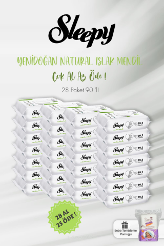 Sleepy Natural Yenidoğan Islak Mendili 90 Adet 28 AL 25 ÖDE ve Bebek Pamuğu