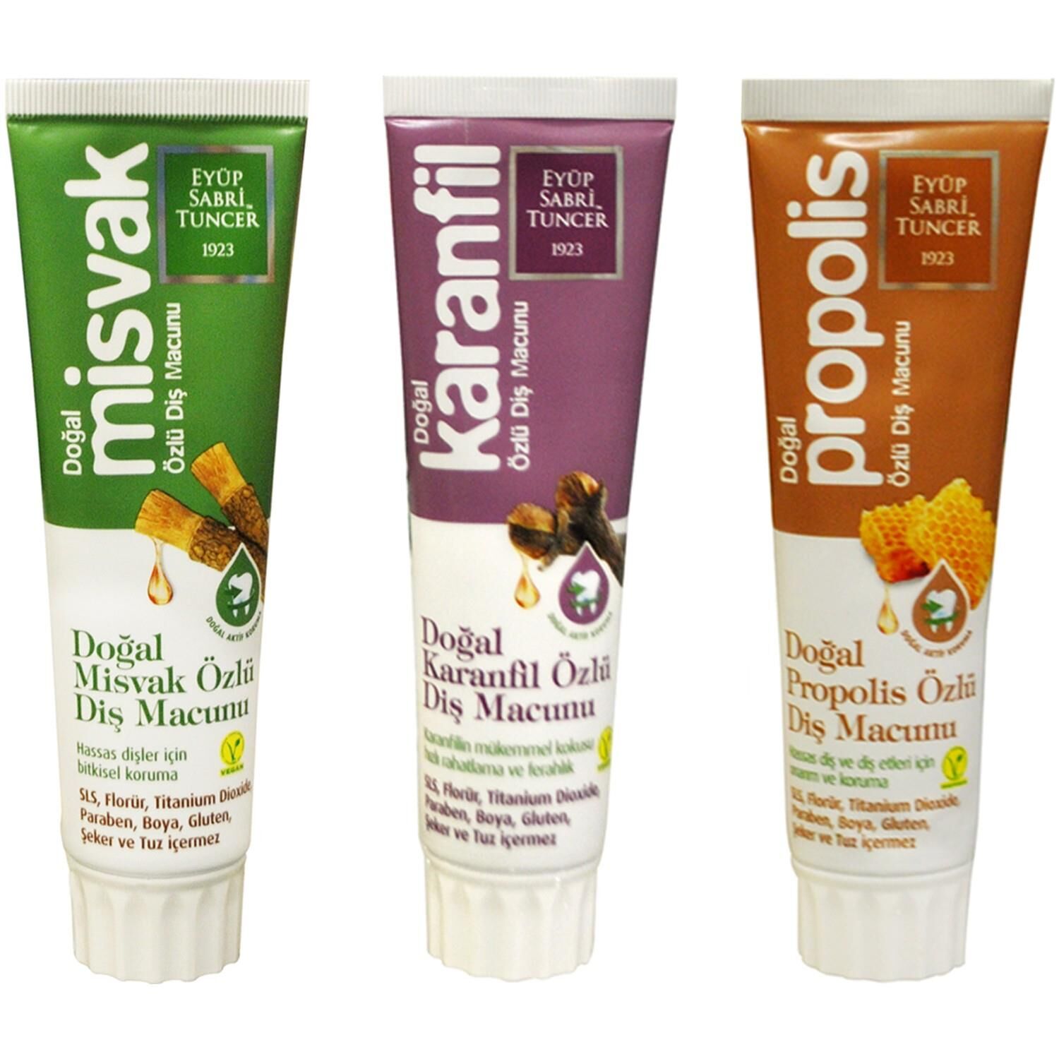 Eyüp Sabri Tuncer Doğal Misvak, Propolis ve Karanfil Özlü Diş Macunu Seti 3' lü