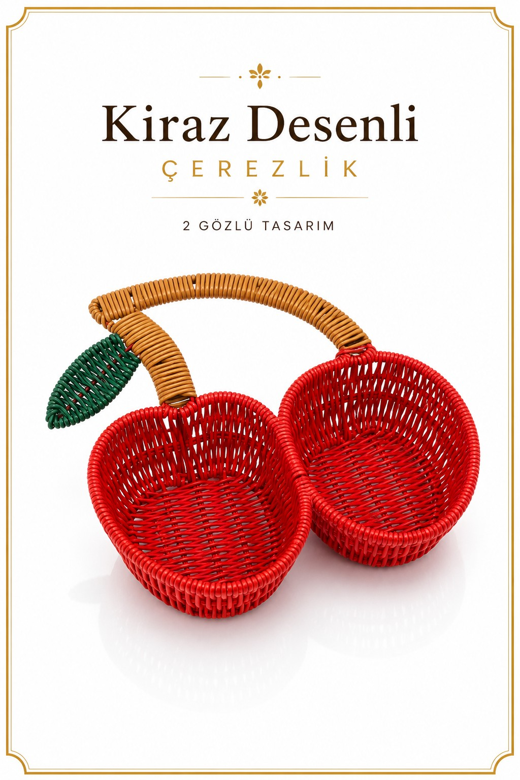 2 Gözlü Kiraz Desen Hasır Detaylı Çerezlik