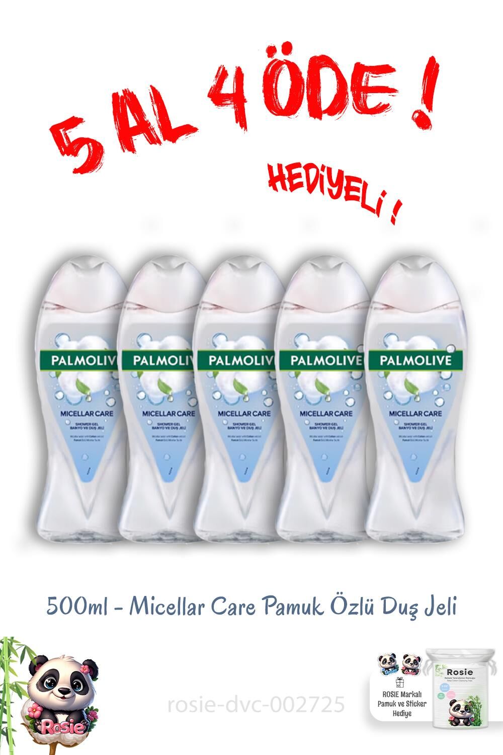 Micellar Care Pamuk Özlü Duş Jeli 500 Ml 5 Al 4 Öde ve Rosie Hediye