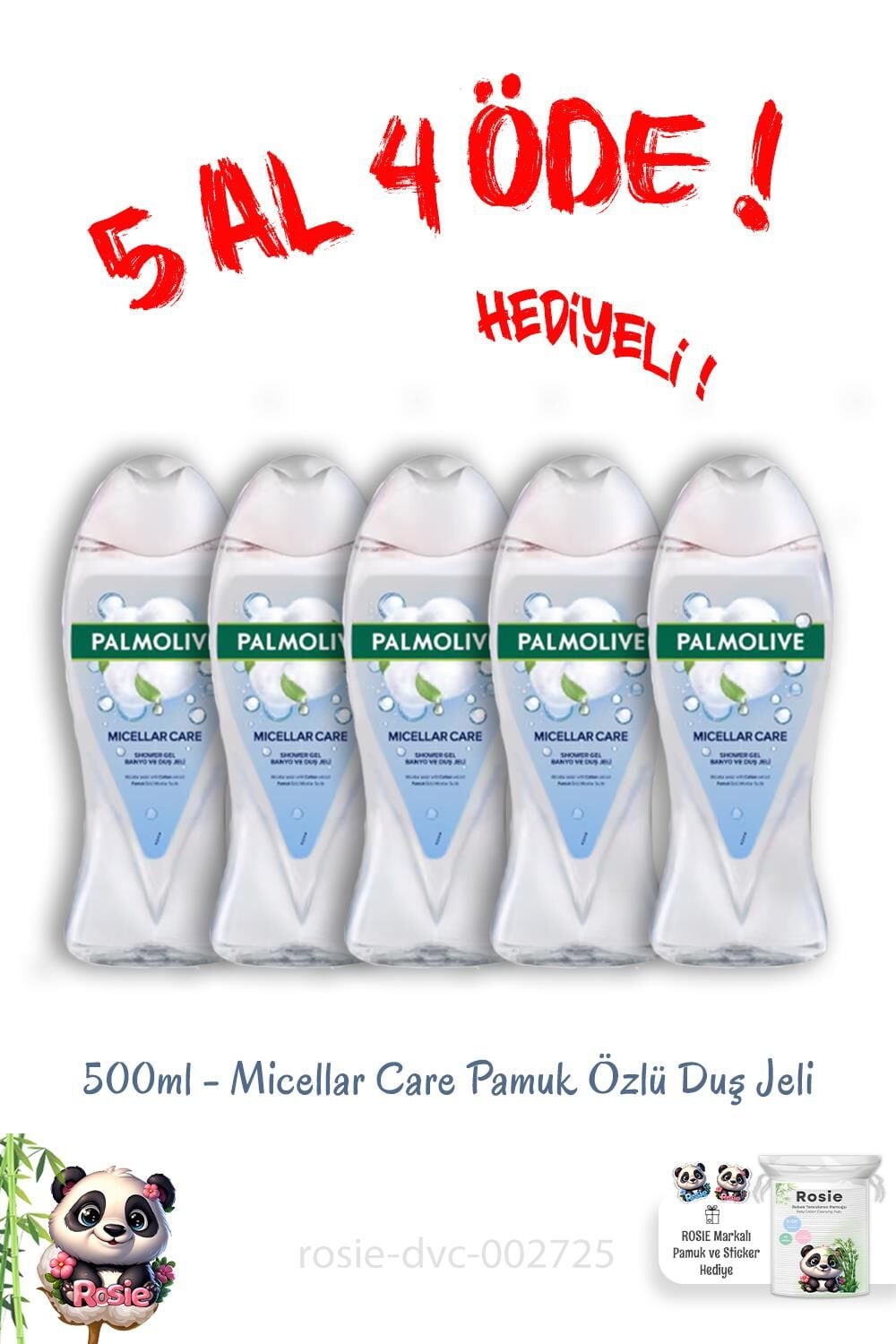 Micellar Care Pamuk Özlü Duş Jeli 500 Ml 5 Al 4 Öde ve Rosie Hediye