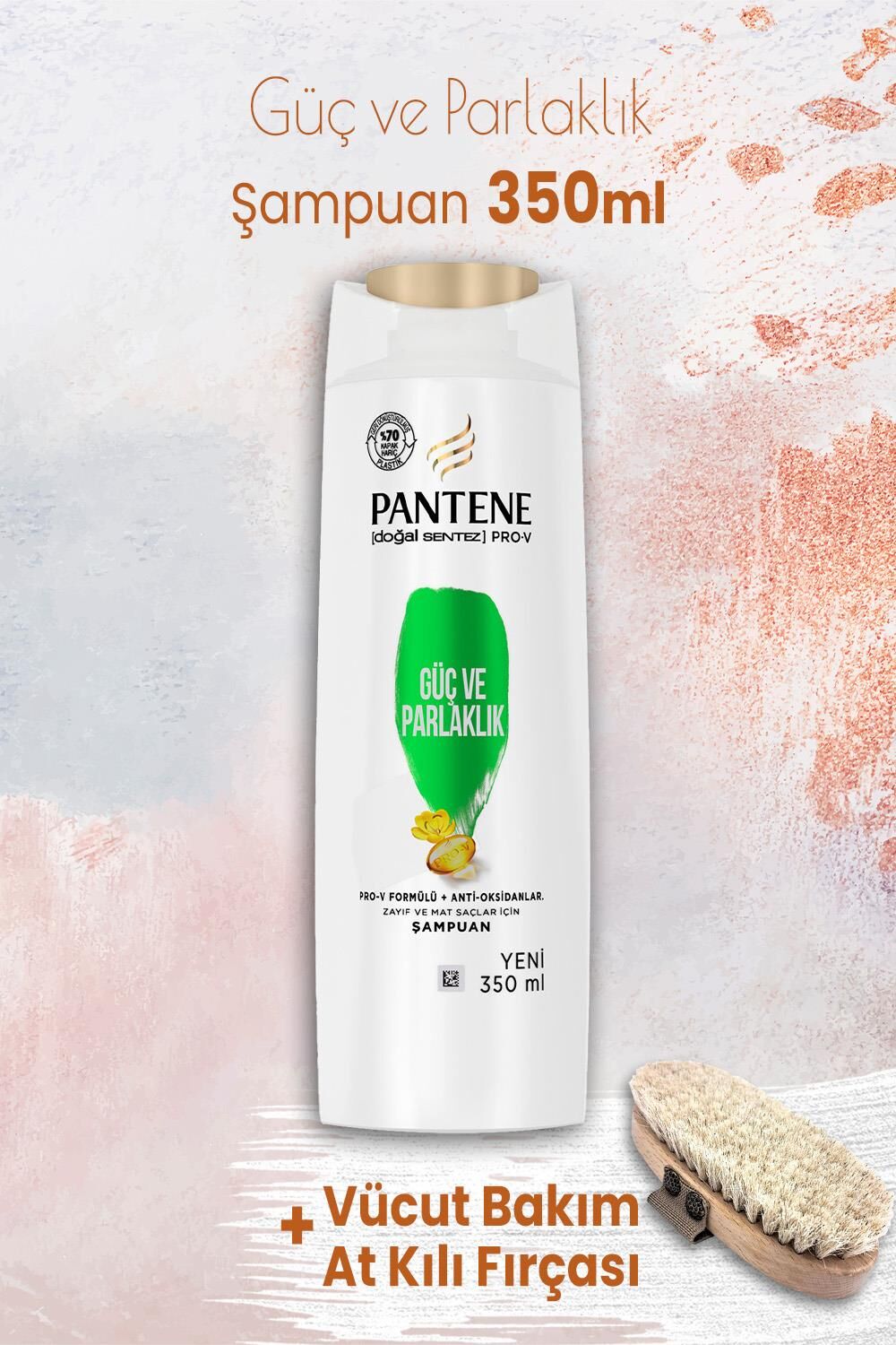 Pantene Şampuan Pro-V Güç ve Parlaklık 350 ml ve Vücut Bakım At Kılı Fırçası