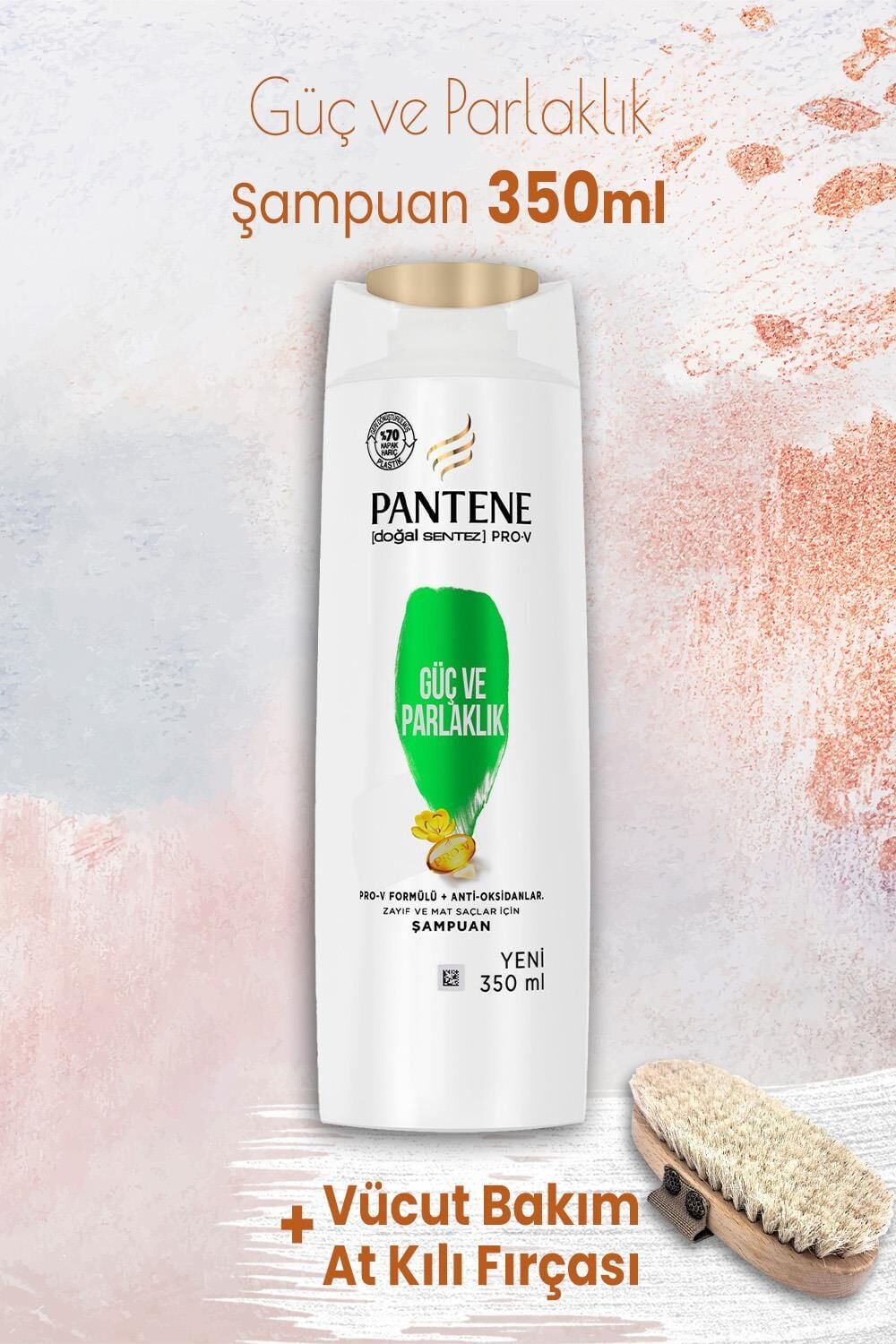 Pantene Şampuan Pro-V Güç ve Parlaklık 350 ml ve Vücut Bakım At Kılı Fırçası