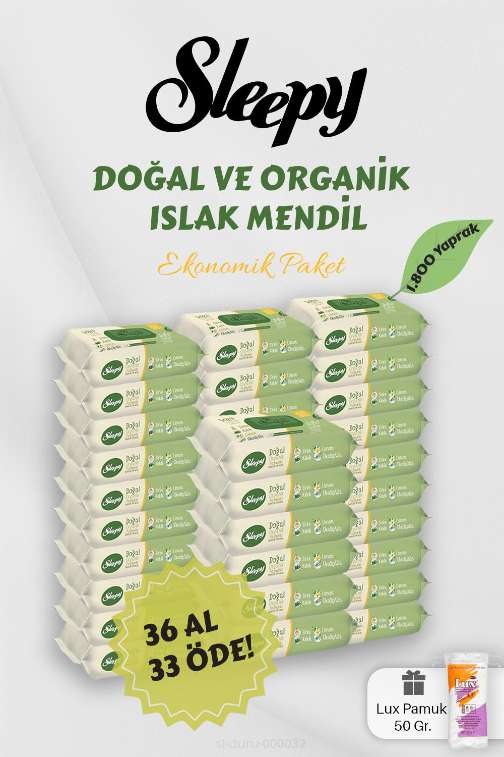 Sleepy Organik Islak Mendil 36 AL 33 Öde Hediyeli