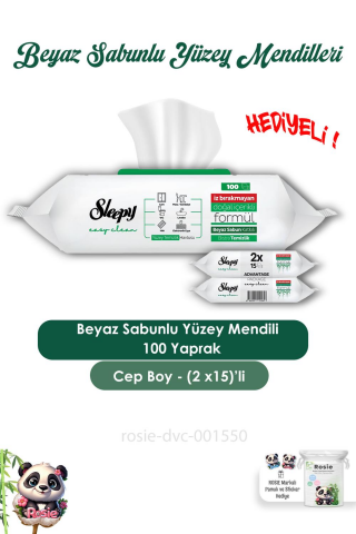 Sleepy 2 Adet Beyaz Sabunlu Yüzey Temizlik Havlusu 50' li, Easy Clean 2x15 ve ROSIE