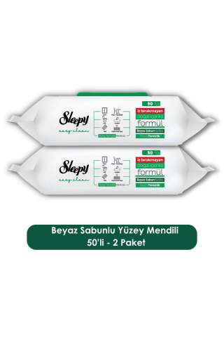 Sleepy 2 Adet Beyaz Sabunlu Yüzey Temizlik Havlusu 50' li, Easy Clean 2x15 ve ROSIE