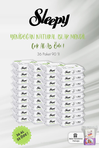Sleepy 36 AL 33 ÖDE Natural Yenidoğan Islak Mendili 90 Adet ve Bebek Pamuğu 60 Adet