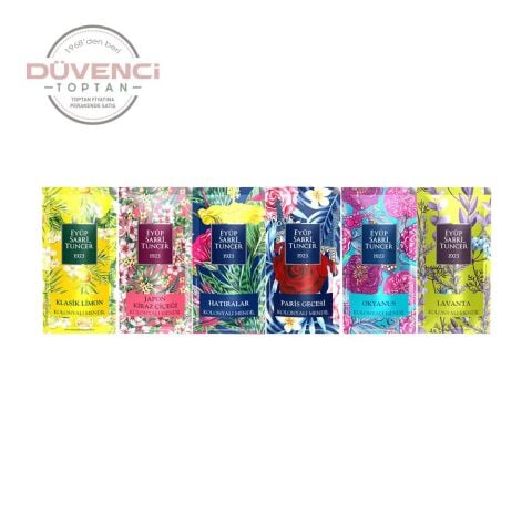 Düvenci Toptan Kolonyalı Mendil Paketi 6' lı (Limon, Kiraz Çiçeği, Hatıralar, Paris Gecesi, Okyanus, Lavanta)