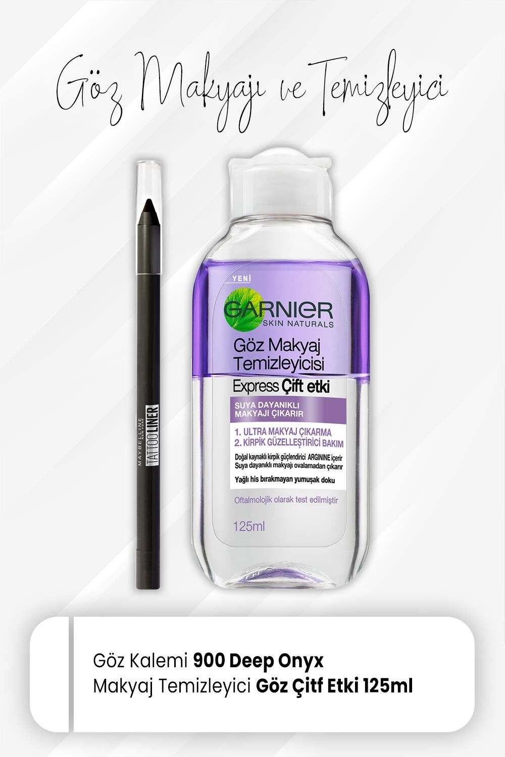 Maybelline Tattoo Liner Jel Göz Kalemi 900 Deep Onyx ve Express Göz Makyaj Temizleyici 125 ml