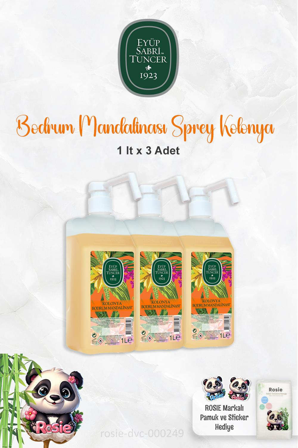 3 Adet Eyüp Sabri Tuncer Bodrum Mandalinası Sprey Başlıklı Kolonya 1 lt  ve ROSIE