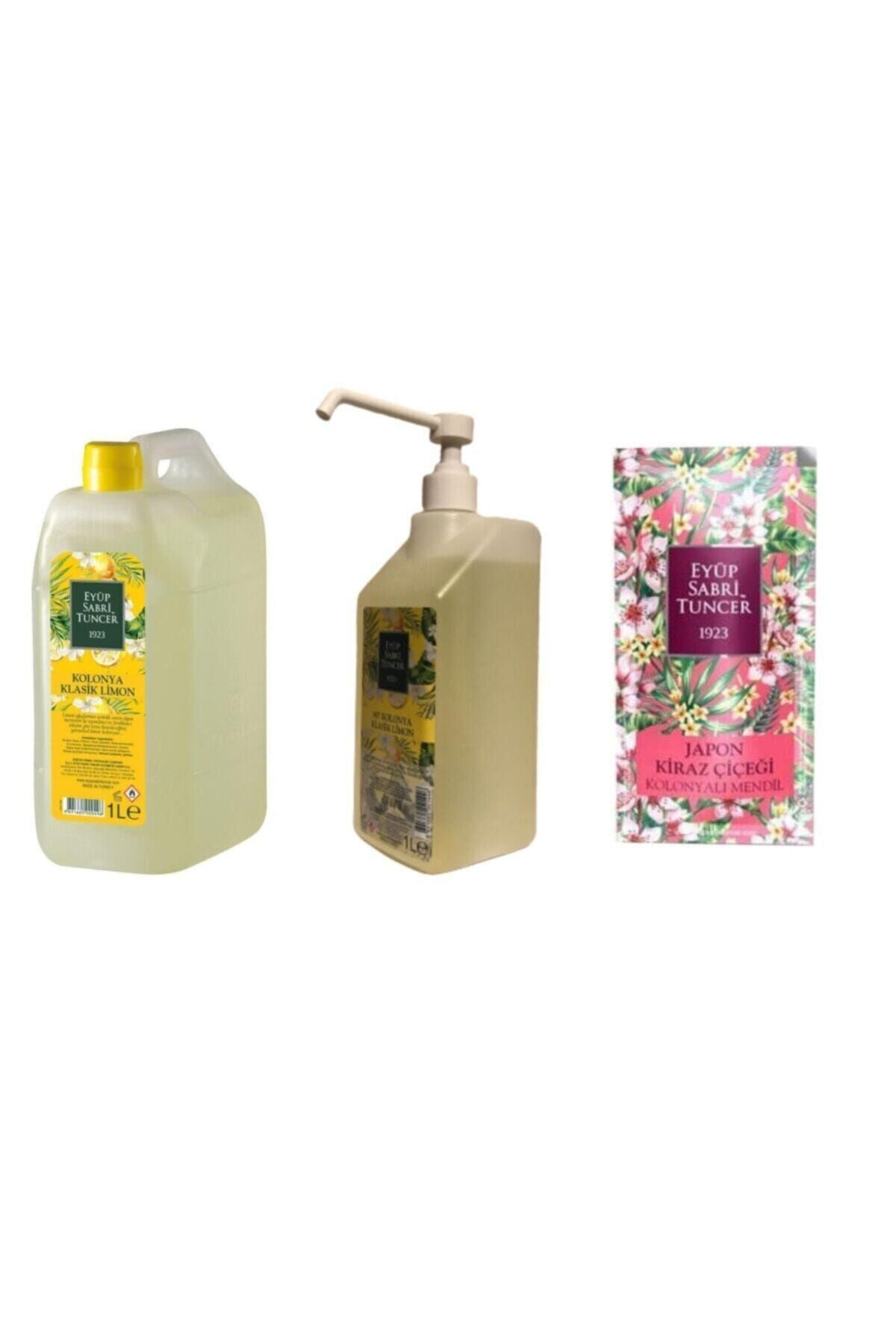 Eyüp Sabri Tuncer Klasik Limon Kolonyası Sprey ve Yedek Şişe 1 lt, Japon Kiraz Çiçeği Mendil