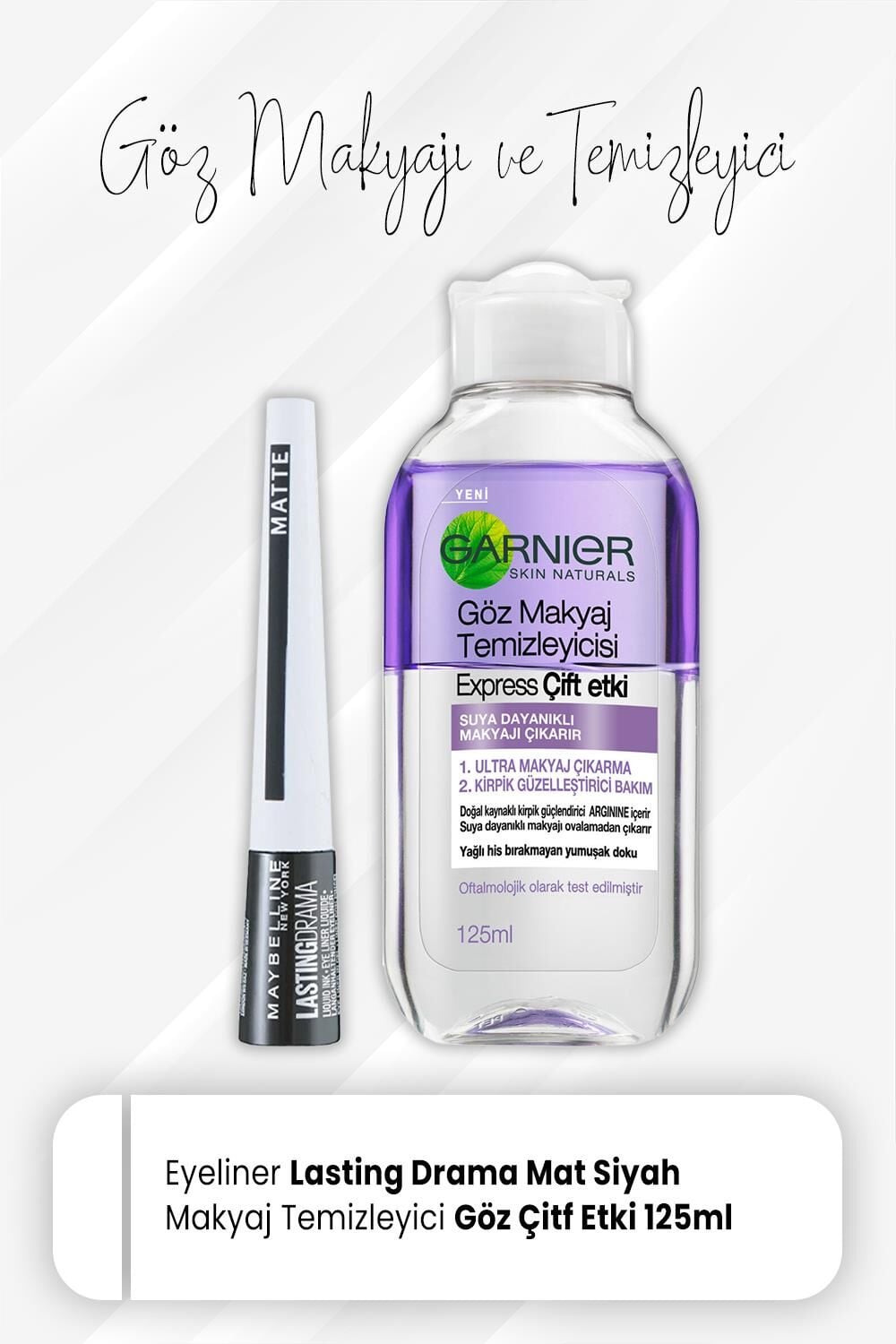 Maybelline Lasting Drama Mat Siyah Eyeliner ve Express Göz Makyaj Temizleyici 125 ml