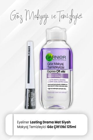 Maybelline Lasting Drama Mat Siyah Eyeliner ve Express Göz Makyaj Temizleyici 125 ml