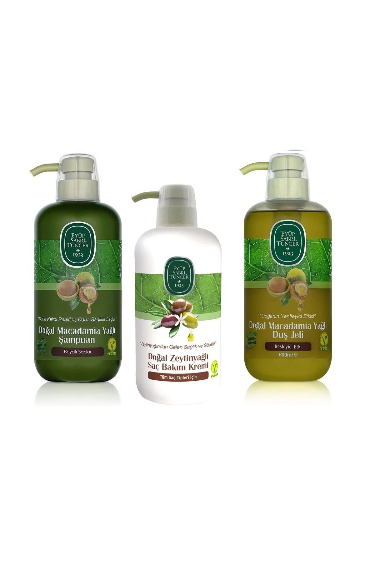 Eyüp Sabri Tuncer Macadamia Şampuan, Duş Jeli ve Zeytinyağlı Saç Bakım Kremi 600 ML