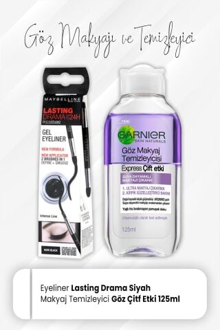 Maybelline New York Lasting Drama 24H Gel Eyeliner Siyah ve Express Göz Makyaj Temizleyici 125 ml