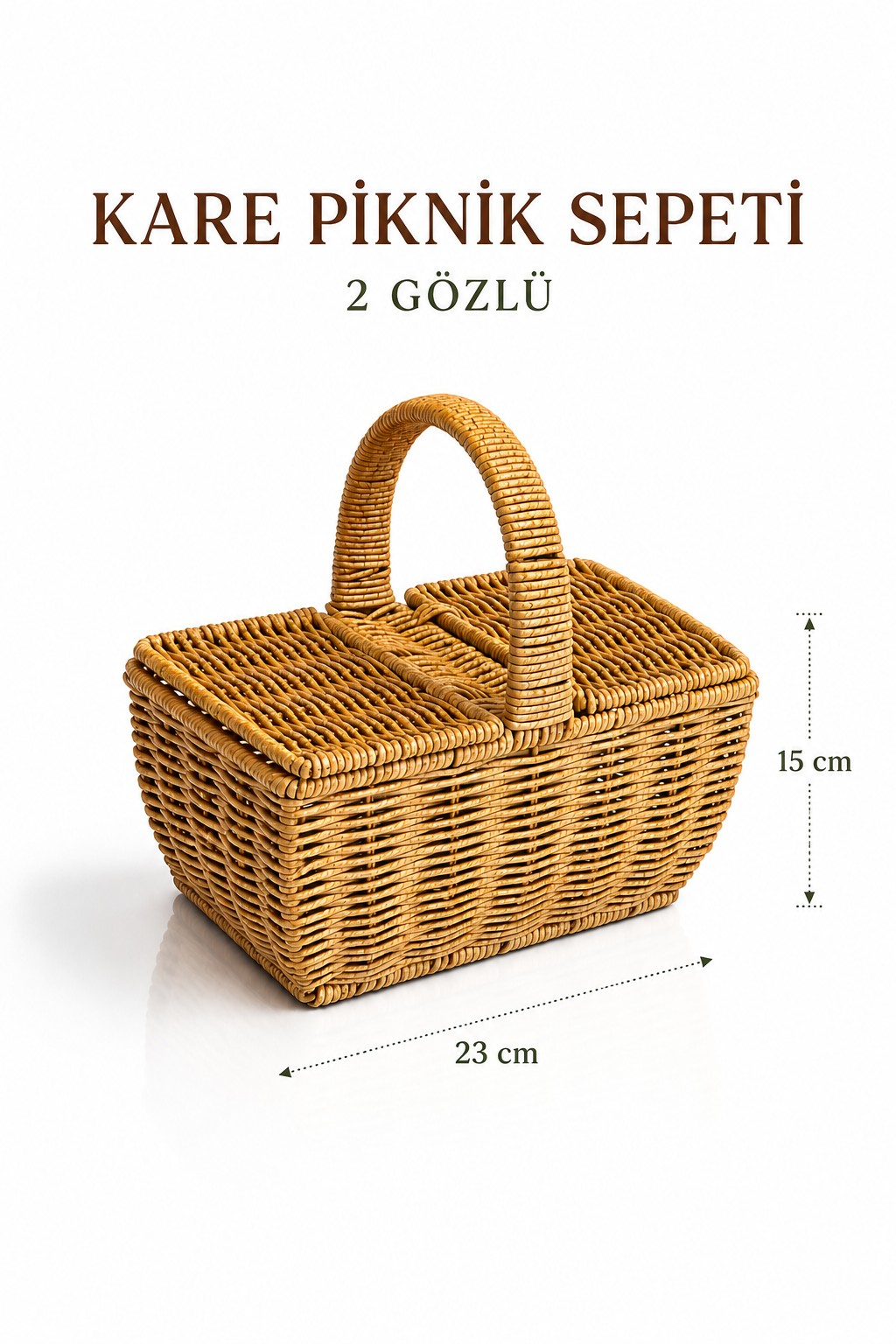 Kare Hasır Kulplu 2 Gözlü Piknik, Mutfak Sepeti
