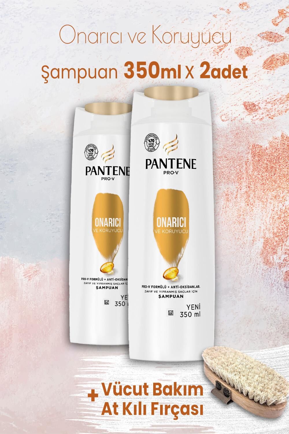 Pantene Şampuan Pro-V Onarıcı 350 ml x 2 Adet ve Vücut Bakım At Kılı Fırçası