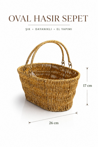 Hasır 2 Kulplu Oval Çok Amaçlı Sepet