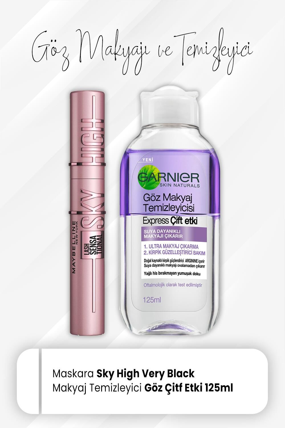 Maybelline New York Maskara Sky High Very Black ve Express Göz Makyaj Temizleyici 125 ml
