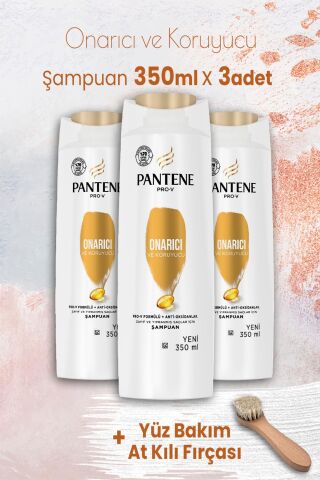 Pantene Şampuan Pro-V Onarıcı 350 ml x 3 Adet ve Yüz Bakım At Kılı Fırçası