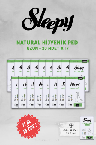 Sleepy 17 AL 15 ÖDE Natural Hijyenik Ped Uzun 20 Adet ve Günlük Ped Uzun 32 Adet